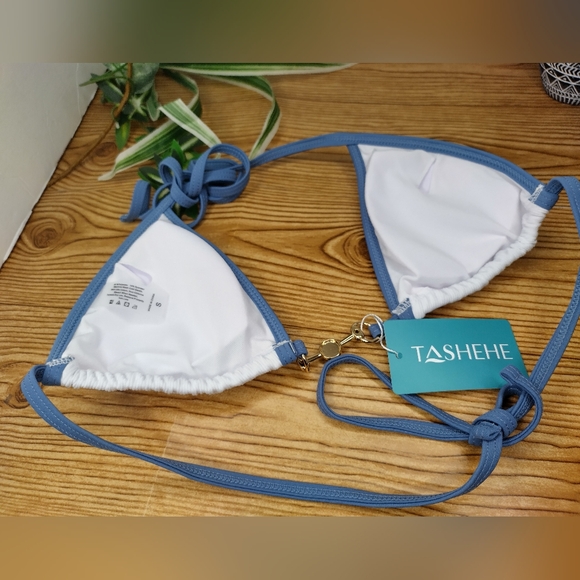 Triangle Ribbed Bikini String Top By Tashehe - Picture 2 of 7
